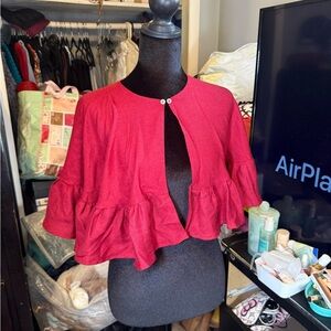 Vintage Burberry Burgundy Ruffled Top Scarf/Shawl With Front Buttons